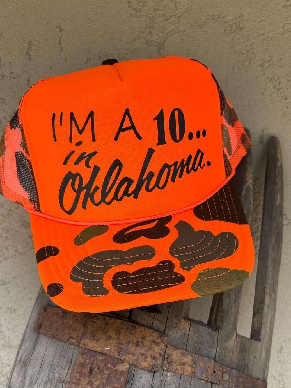 OTTO Bright Orange & Brown "I'm A 10... in Oklahoma" Trucker Hat